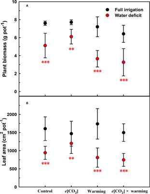 Effects of elevated CO2 concentration and experimental warming on morphological, physiological, and biochemical responses of winter wheat under soil water deficiency